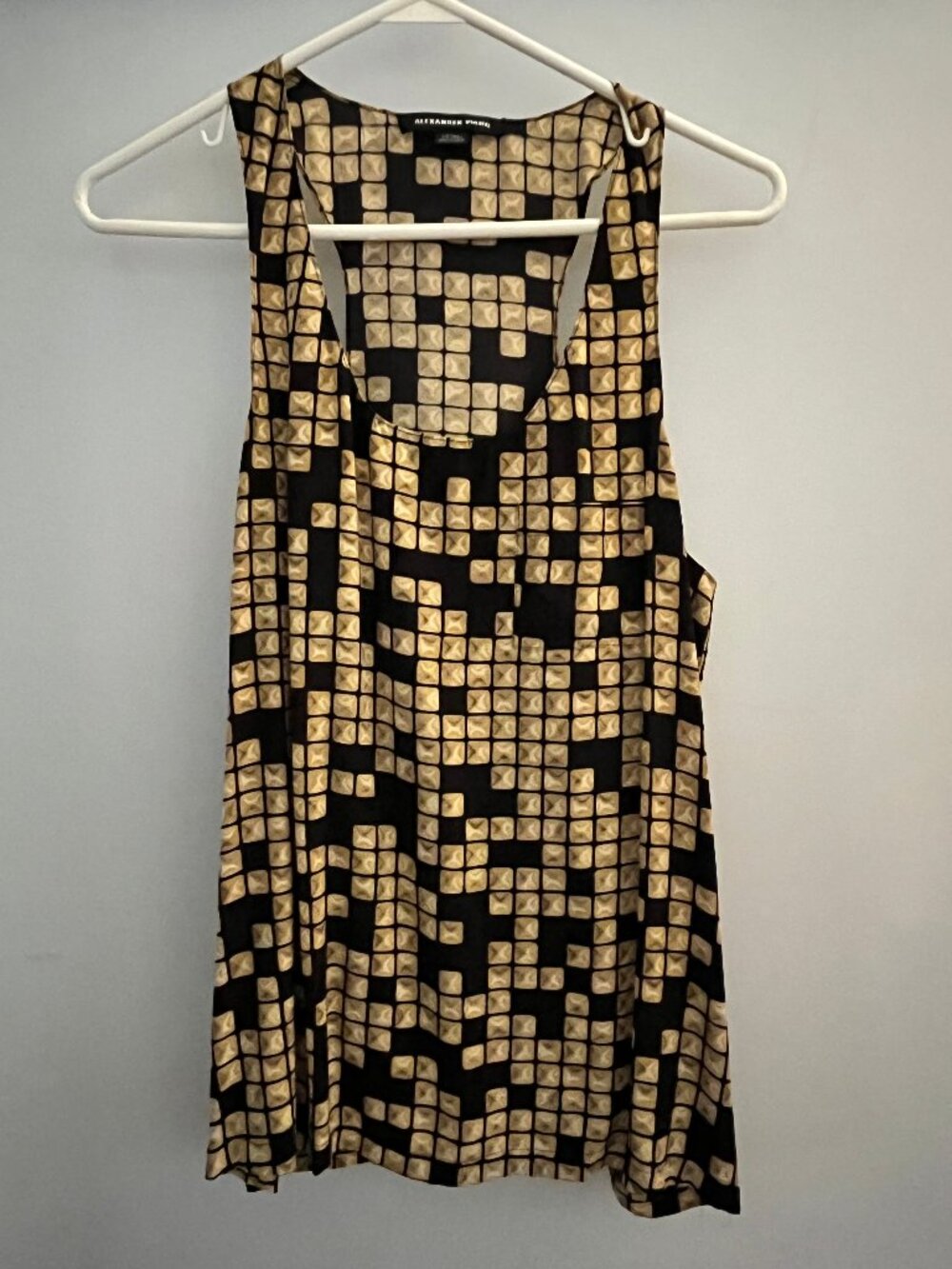 Alexander Wang Black and Gold Racerback Silk Tank Size Small